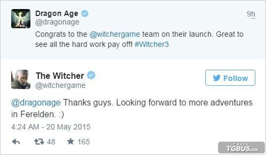 《龙腾世纪》开发商祝贺《巫师3》大获成功