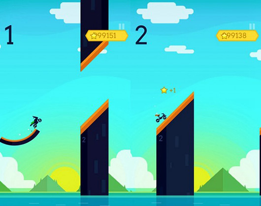 花样飞越海上平台 看谁是《摩托英雄》